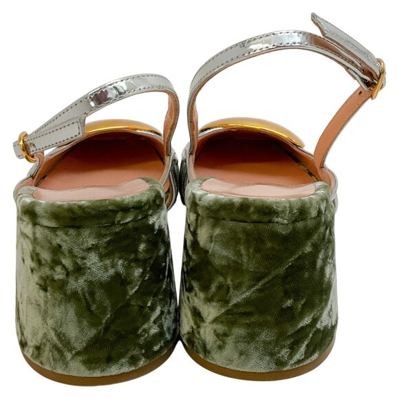 Rupert Sanderson Sage Velvet Cavalla Slingback Pumps with Gold - Picture 4 of 5